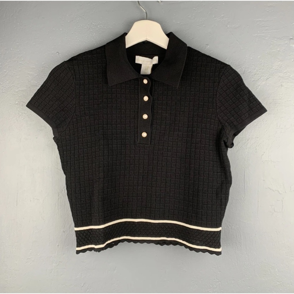 House of Harlow Sz Medium Black Collared Knit Crop Top